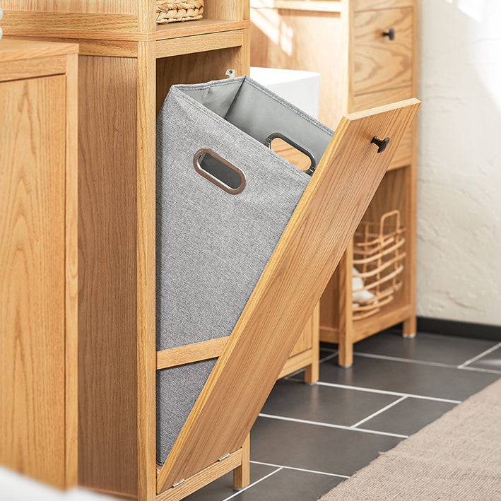 SoBuy | Badschrank schmal mit Wäschesack | Hochschrank | Badregal | Natur | BZR95-N