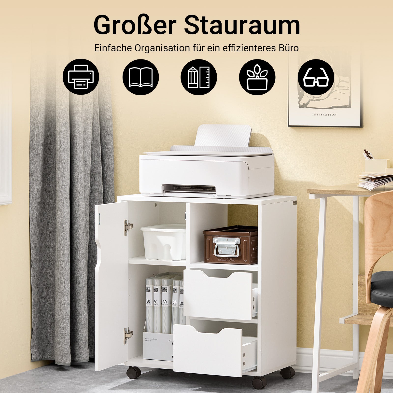 SoBuy | Druckertisch mit Schublade | Beistelltisch | Couchtisch Weiß | FBT105-W