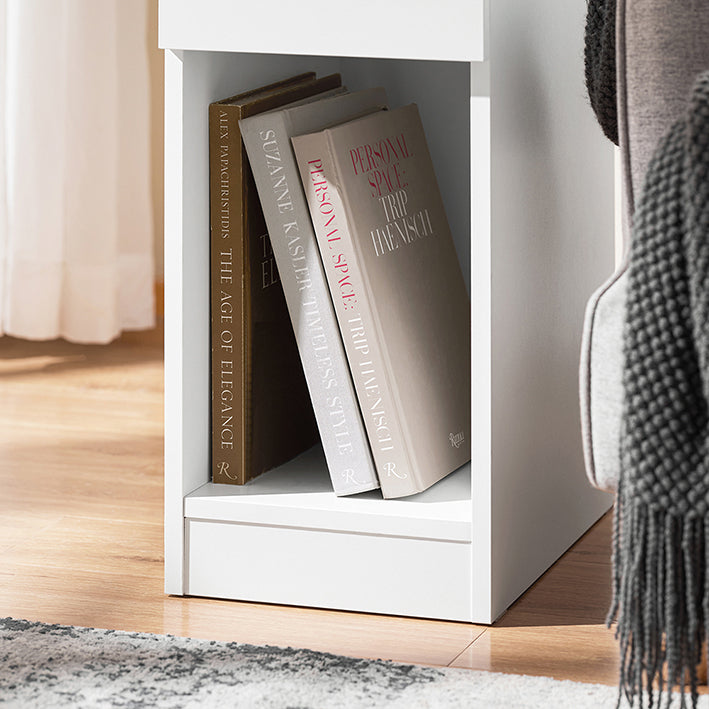 SoBuy Nachttisch schmal | Beistelltisch mit Schublade | Weiß-Natur FBT111-II-WN