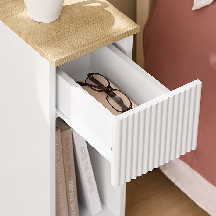 SoBuy | Nachttisch schmal | mit Wellen-Design-Schublade | Weiß | 20x60x35cm | FBT111-W