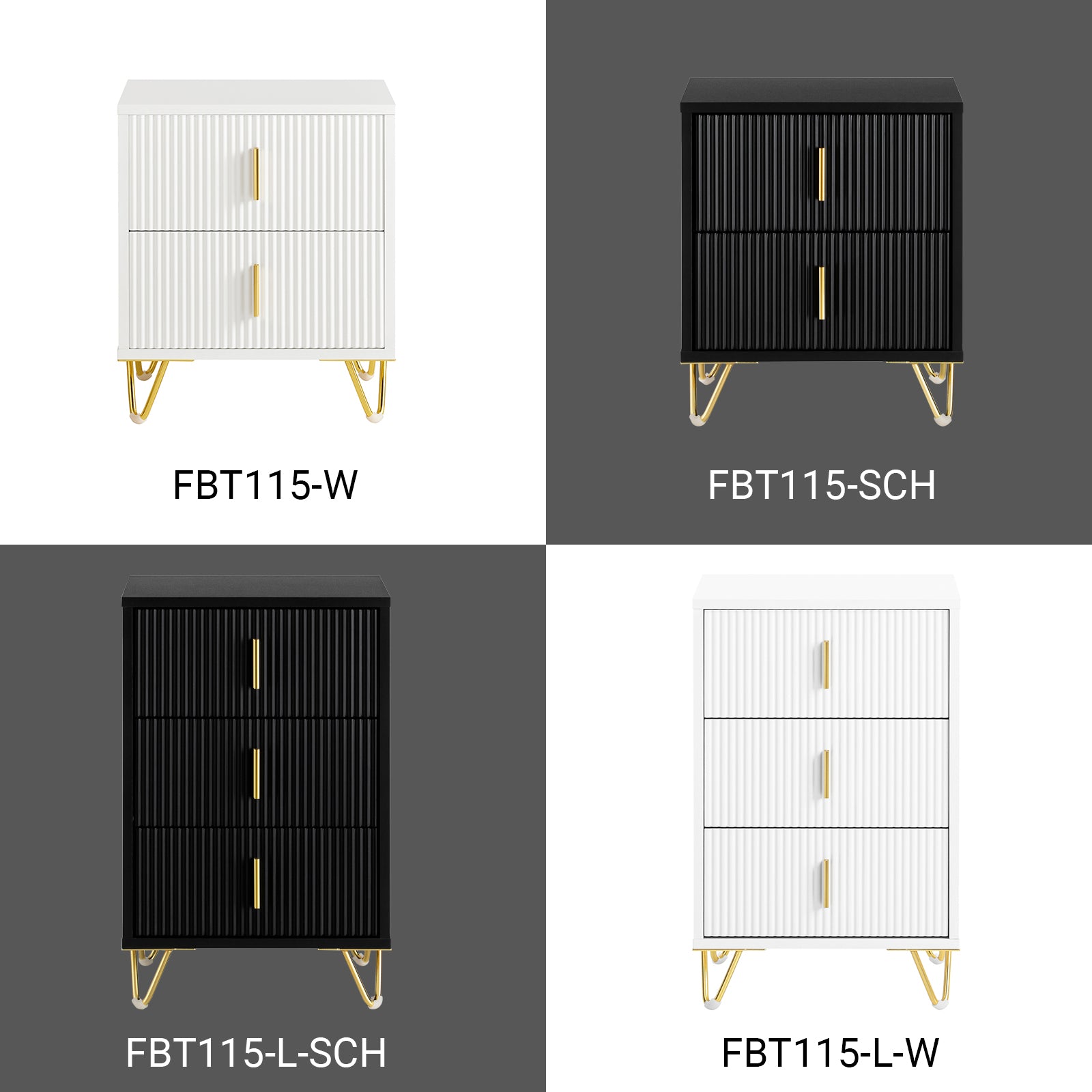 SoBuy | Nachttisch 2er Set Schwarz | mit 2 Schubladen | FBT115-SCHx2