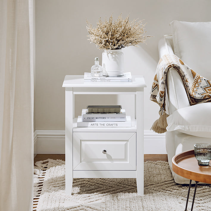 SoBuy | Nachttisch | Beistelltisch mit 1 Schublade | Sofatisch | Weiß | FBT131-W