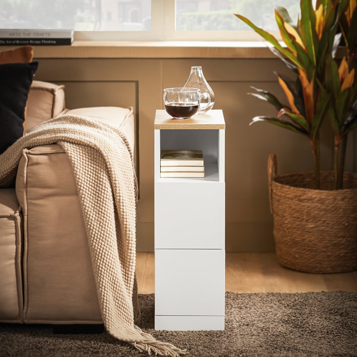 SoBuy | Nachttisch schmal Beistelltisch | mit 2 Schubladen Weiß | 20x60x35cm | FBT149-WN