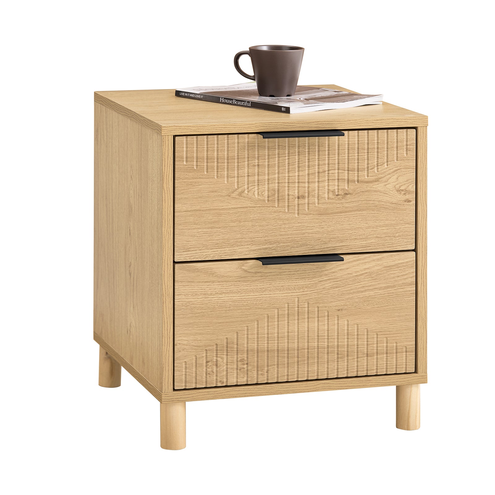 SoBuy Nachttisch Nachtschrank mit 2 Schubladen Natur B40 x T42 x H47 cm FBT166-N