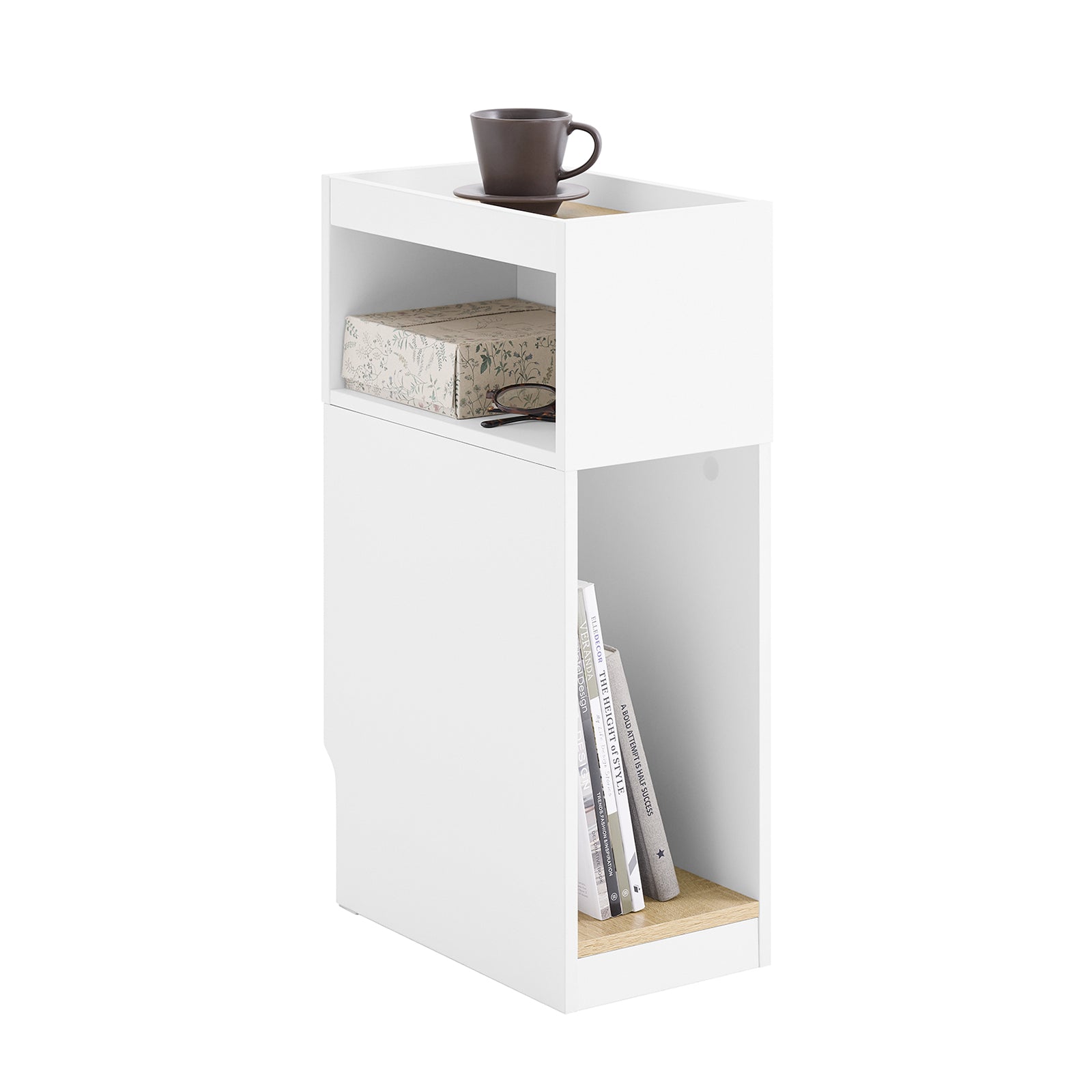 SoBuy | Schmaler Nachttisch | mit Schublade und Ablage | Weiß-Natur | FBT171-WN