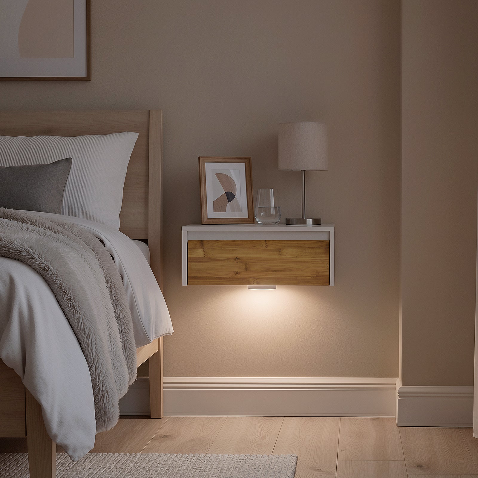 SoBuy Nachttisch hängend mit Sensorlicht und Schublade Weiß 40x29.8x15.6 cm FBT174-E-WN