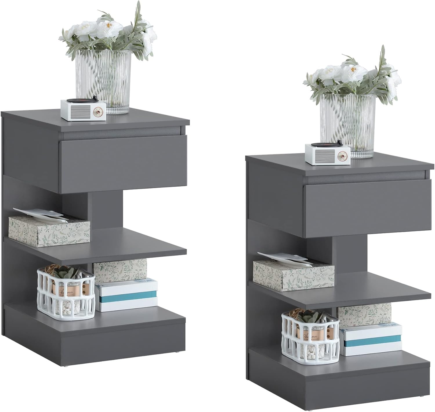 SoBuy | 2er Set Nachttisch schmal | Beistelltisch | Kommode Grau | FBT49-HGx2