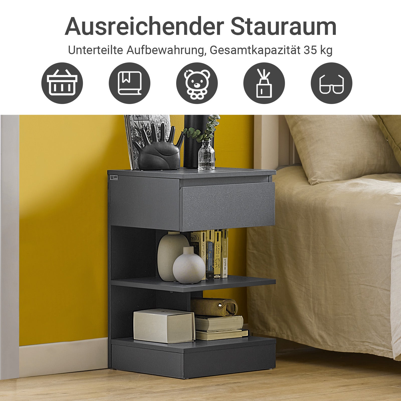 SoBuy | 2er Set Nachttisch schmal | Beistelltisch | Kommode Grau | FBT49-HGx2