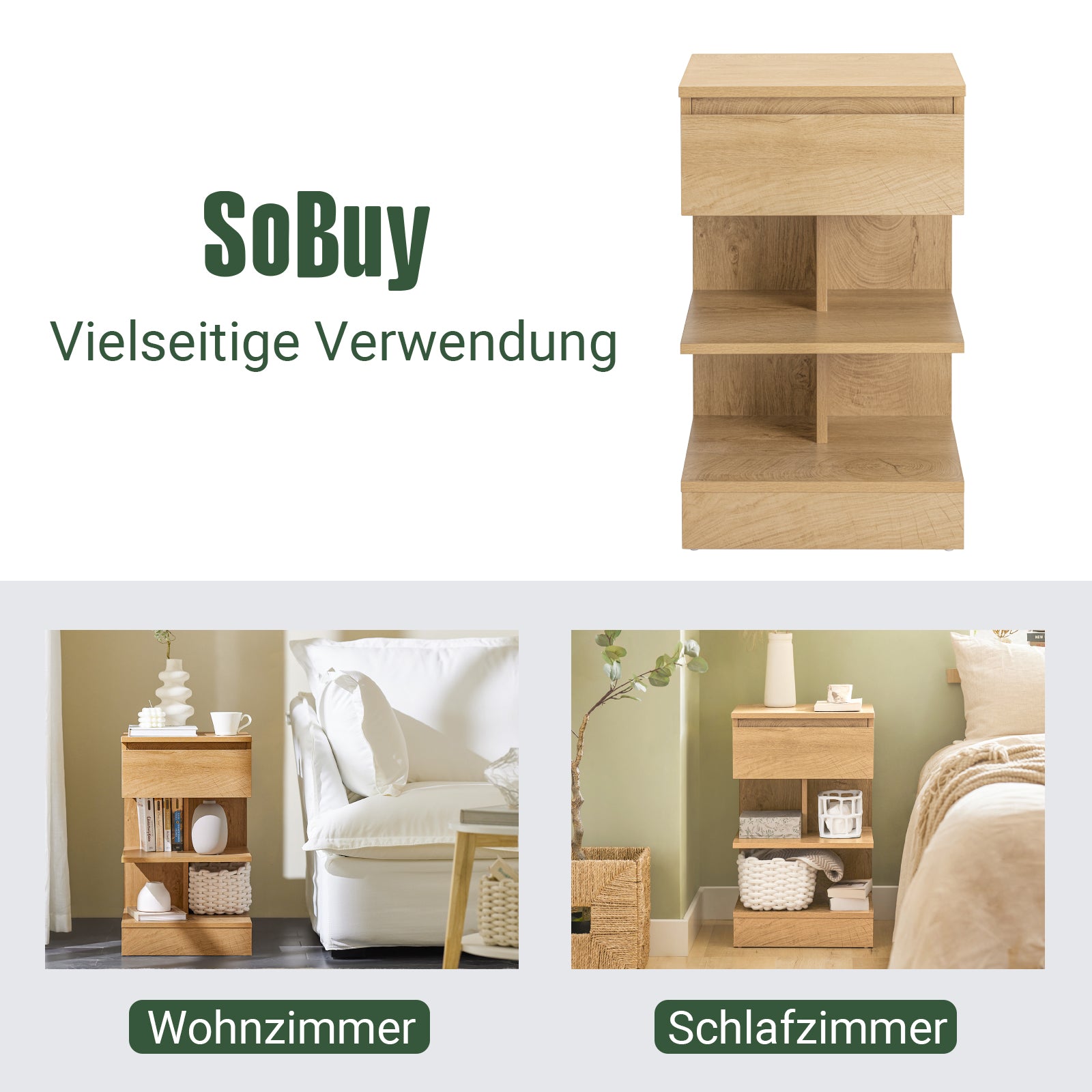 SoBuy | Nachttisch | Nachtschrank | Beistelltisch | Kommode Natur | FBT49-N