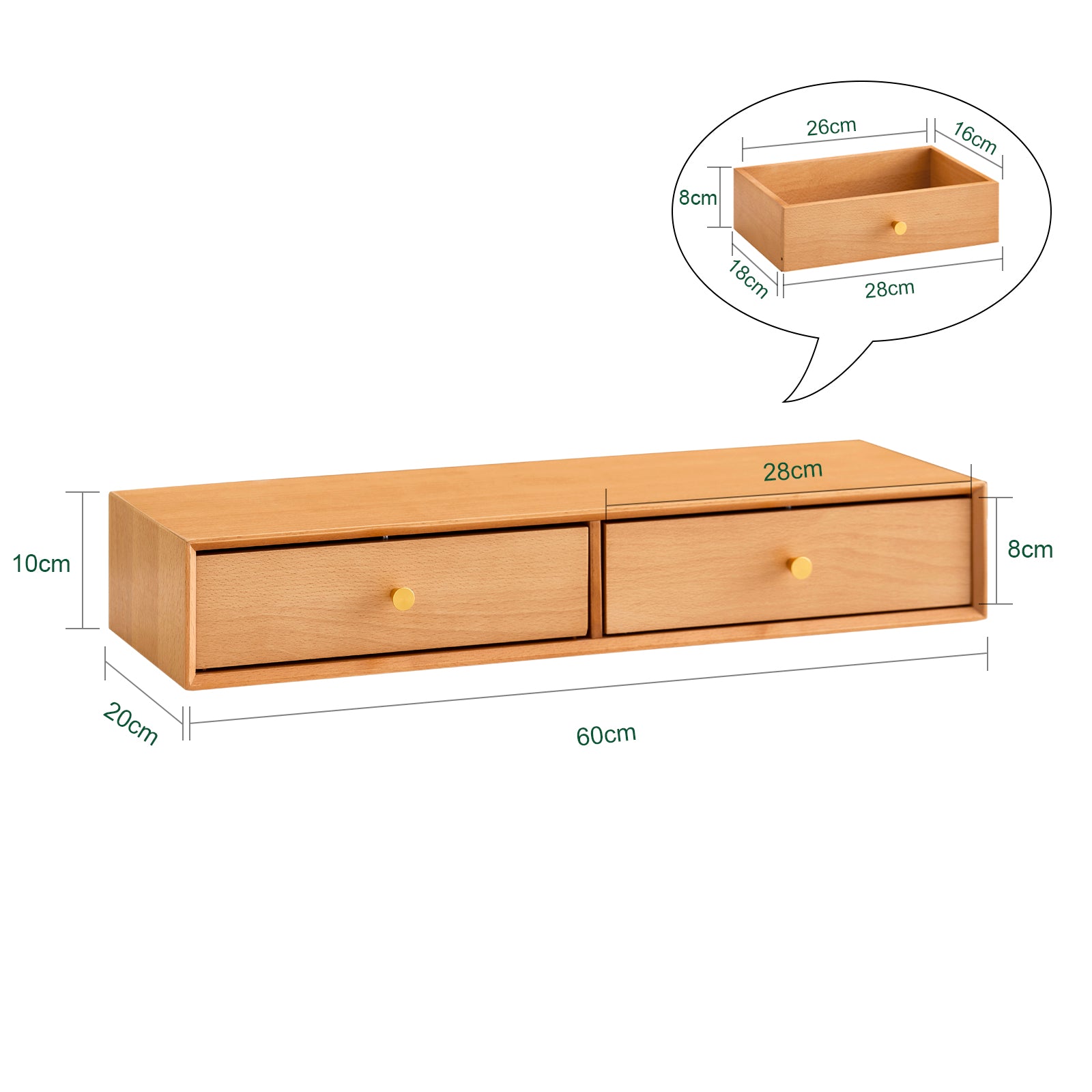 SoBuy | Schweberegal mit 2 Schubladen | Wandschublade | Wandregal | Natur | FHK37-N
