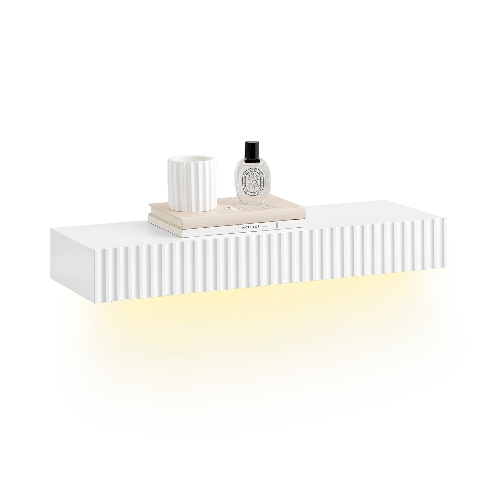 Vorverkauf | SoBuy | Schweberegal | mit Schublade | LED-Bewegungssensor-Licht | Wandschublade | Wandregal Weiß | FHK38-W