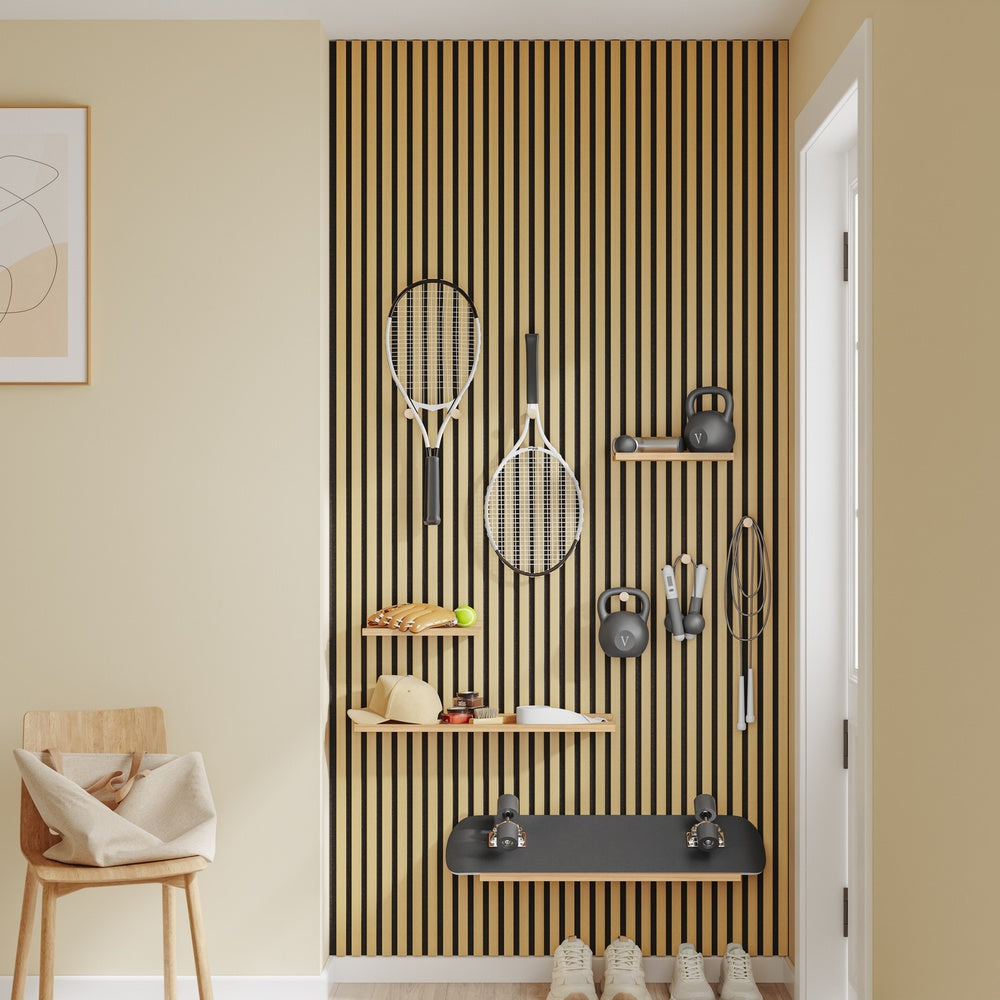 SoBuy | Wandgarderoben | Wandregal Holz mit 2 Regalböden und 3 Haken | Natur | FHK40-N