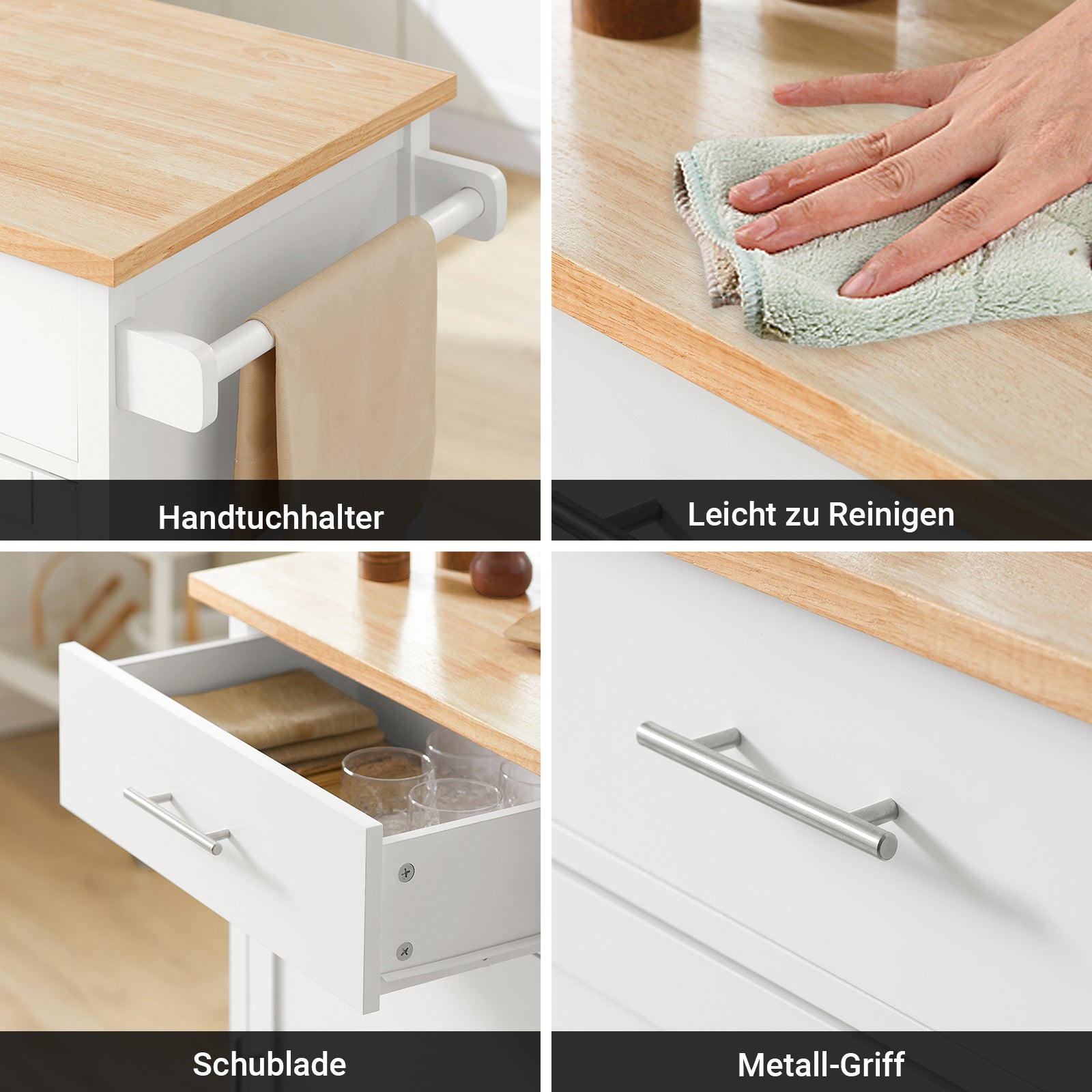 SoBuy | Küchenwagen | Beistellwagen | Rollwagen | Weiß-Natur | FKW102-WN