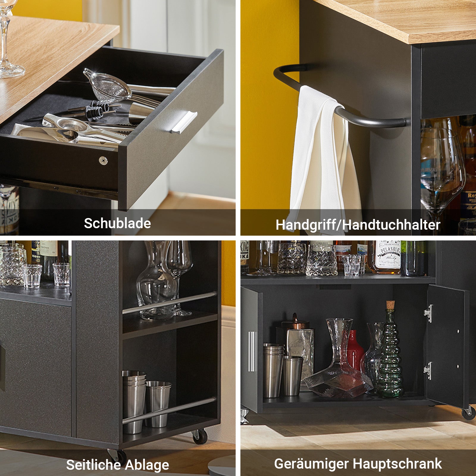 SoBuy Küchenwagen Servierwagen Für Küche, Wohnzimmer, Esszimmer Schwarz 82x88x46cm FKW113-SCH