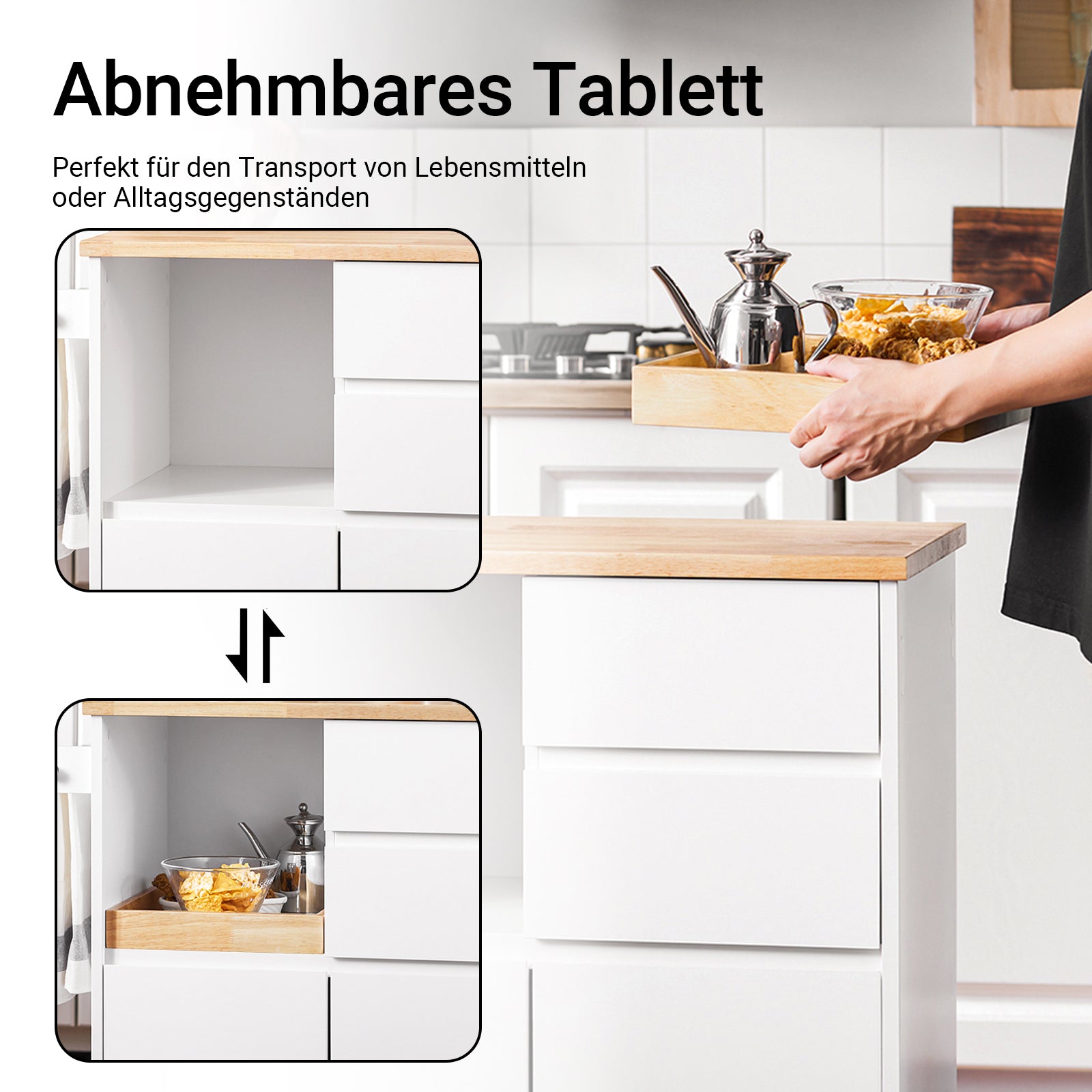 Vorverkauf | SoBuy | Küchenwagen mit Arbeitsplatte | Servierwagen mit Rollen | Weiß | 72x84x40cm FKW123-WN