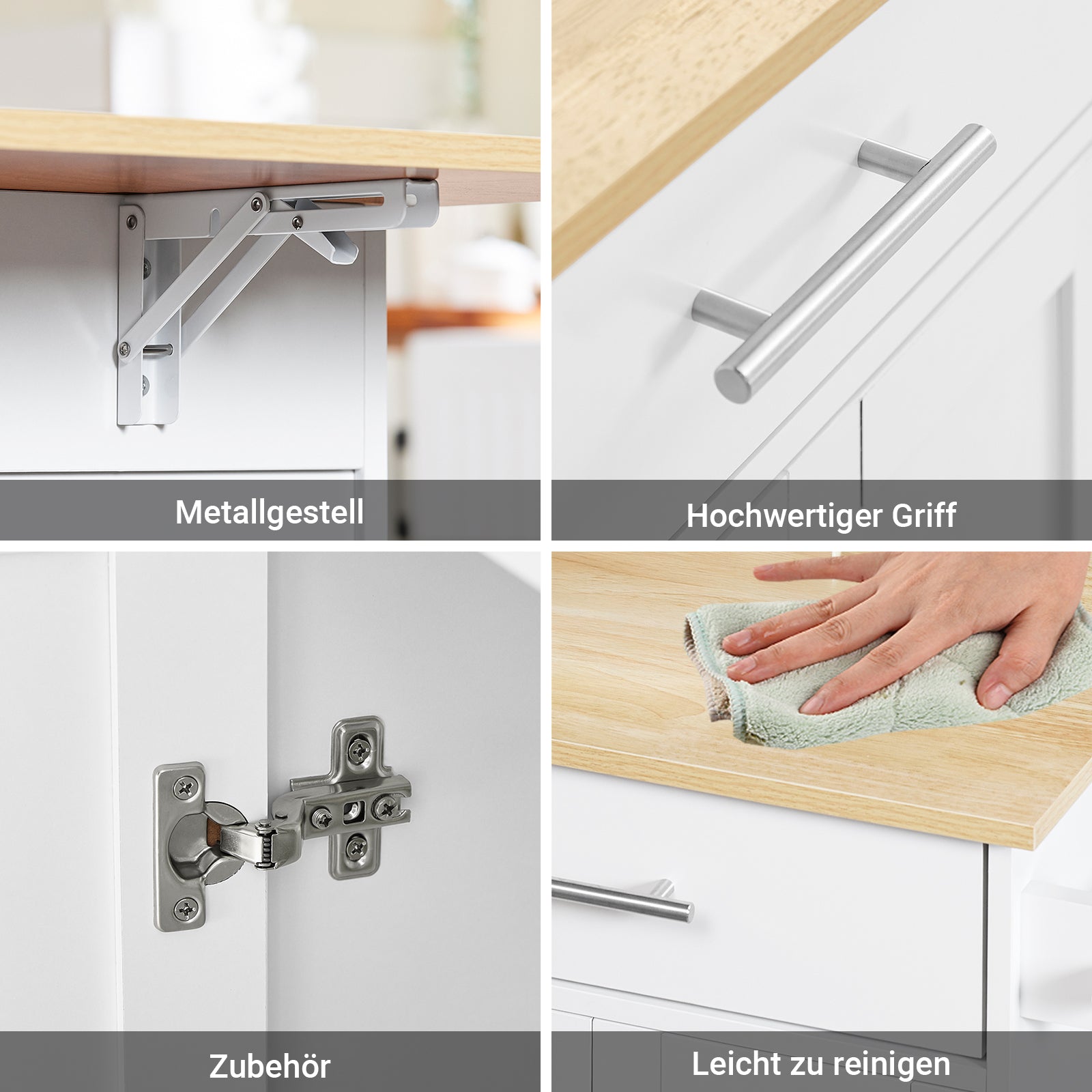 SoBuy | Kücheninsel auf Rollen | mit ausziehbarer Platte | Schubladen | Weiß | 113x91x(44-69) cm | FKW129-WN