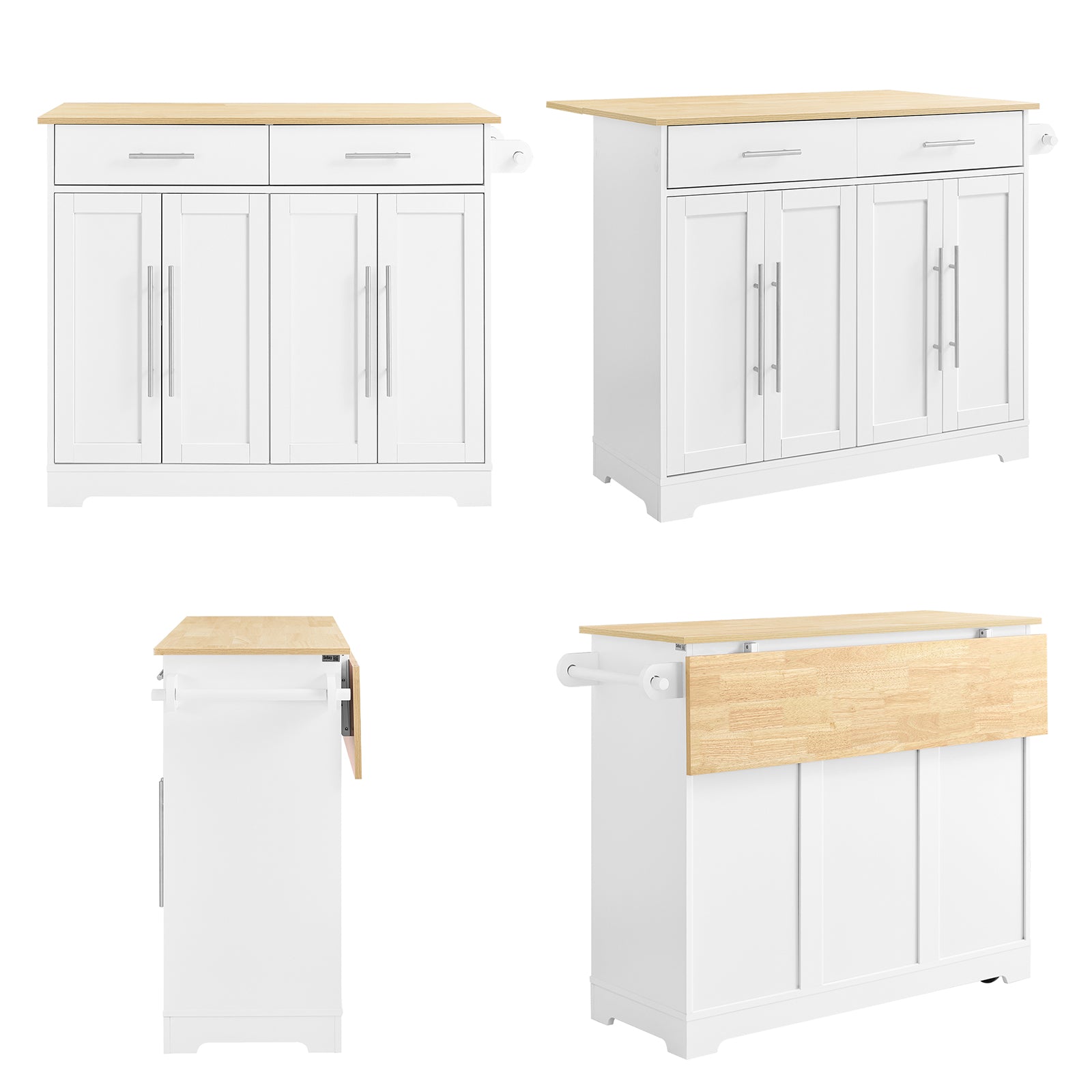 SoBuy | Kücheninsel auf Rollen | mit ausziehbarer Platte | Schubladen | Weiß | 113x91x(44-69) cm | FKW129-WN