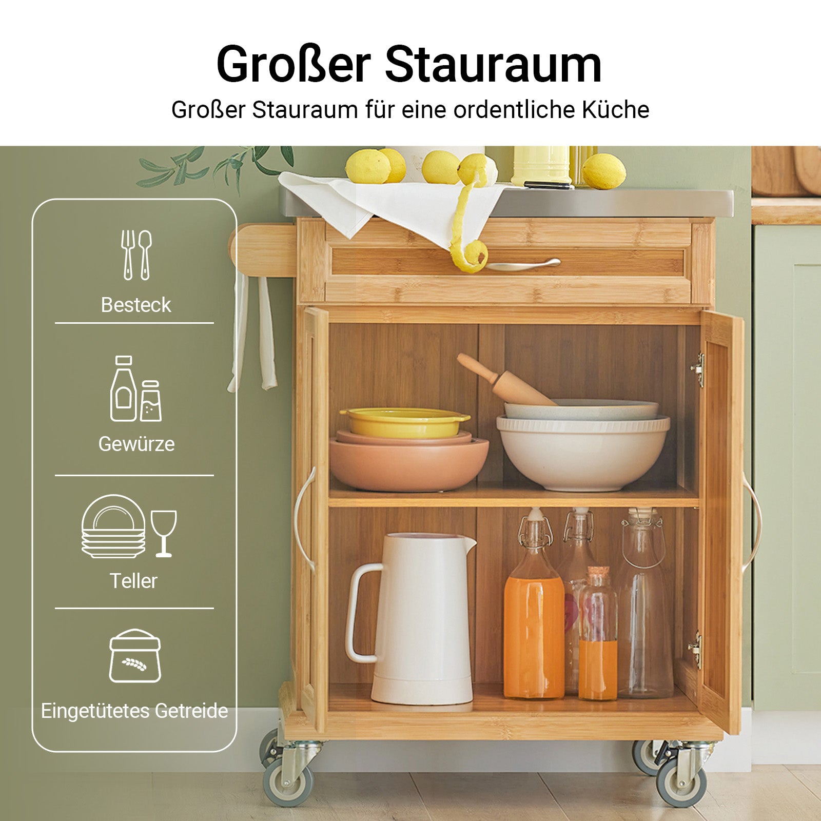 SoBuy | Küchenwagen | Küchenschrank Bambus | Servierwagen | FKW13-N