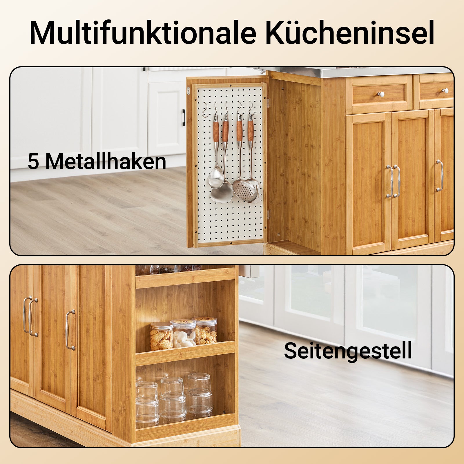 SoBuy | Kücheninsel | Küchenwagen mit erweiterbarer Arbeitsfläche | Küchenschrank Bambus | FKW130-N