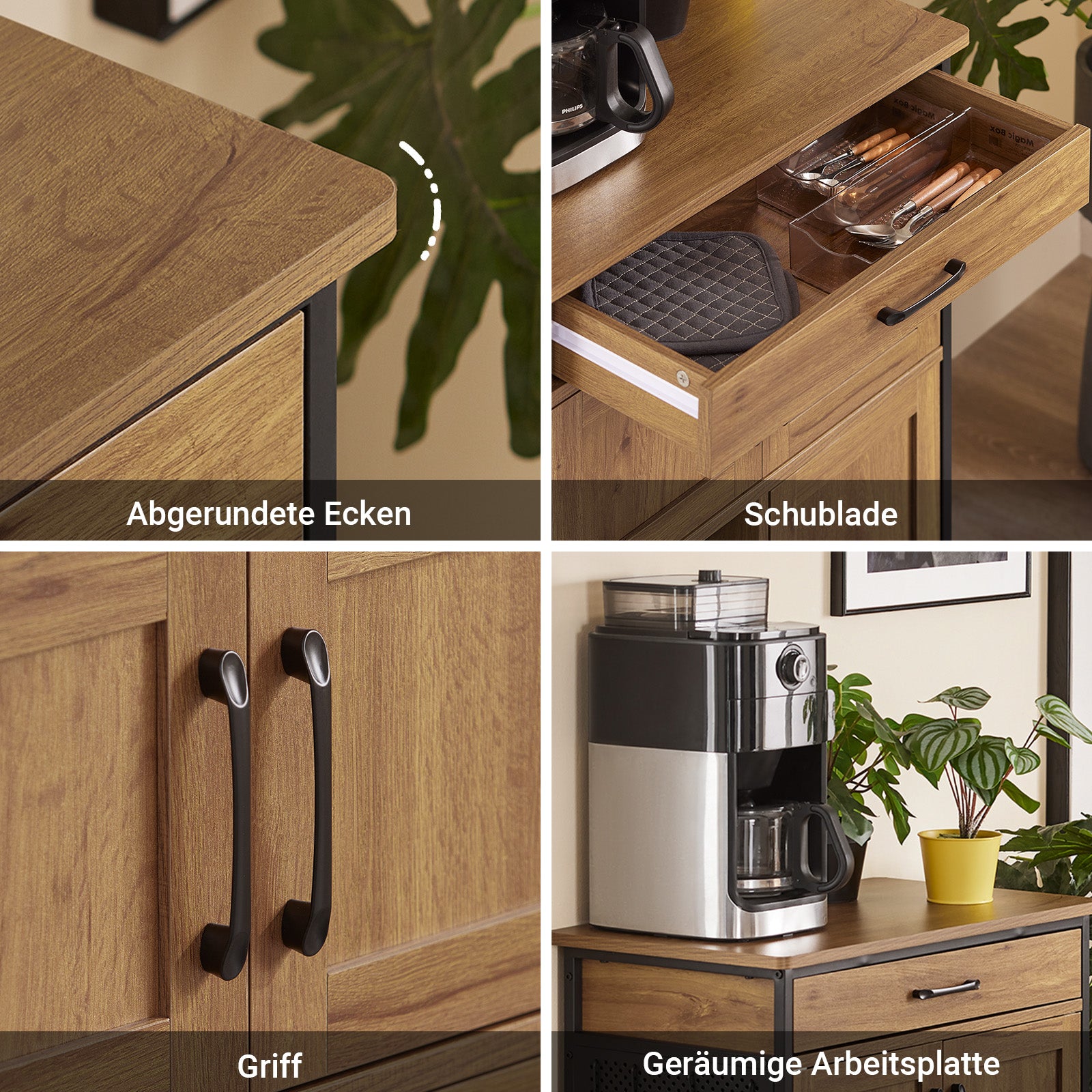 SoBuy | Servierwagen mit Rollen | Küchenwagen mit Arbeitsplatte | Vintagebraun | 67x88x37cm | FKW134-N