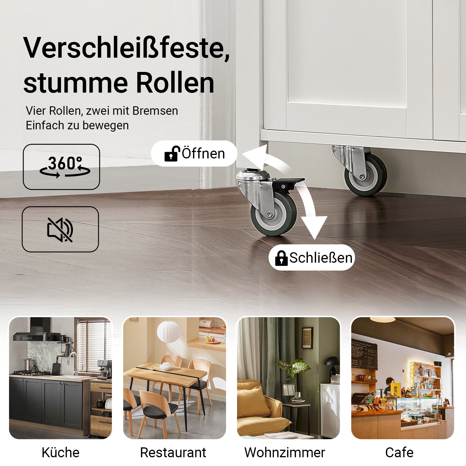 SoBuy | Servierwagen | aus Kautschukholz | Weiß-Natur | 60x92x45cm | FKW22-WN