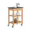 SoBuy | Küchenwagen mit Granitarbeitsplatte | Küchenrollwagen | Servierwagen Bambus | FKW28-SCH