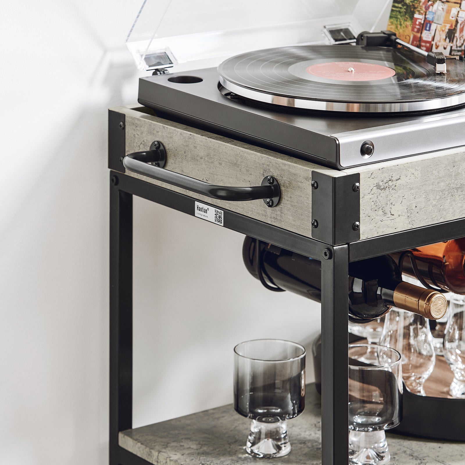 SoBuy | Servierwagen mit abnehmbarem Tablett | Küchenwagen Beton hellgrau | FKW56-HG