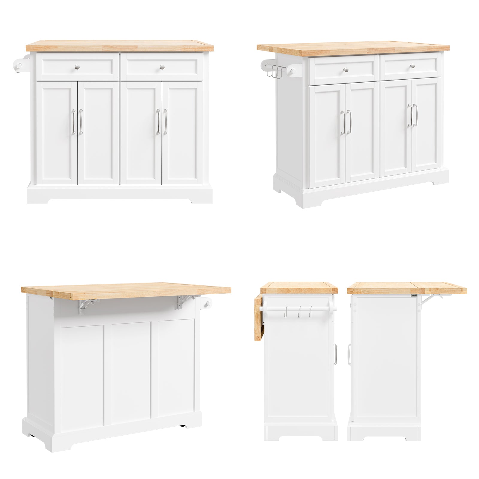 SoBuy Kücheninsel mit Rollen Küchenwagen mit ausziehbarer Arbeitsplatte Weiß 115x92x(46-71) cm FKW71-III-WN