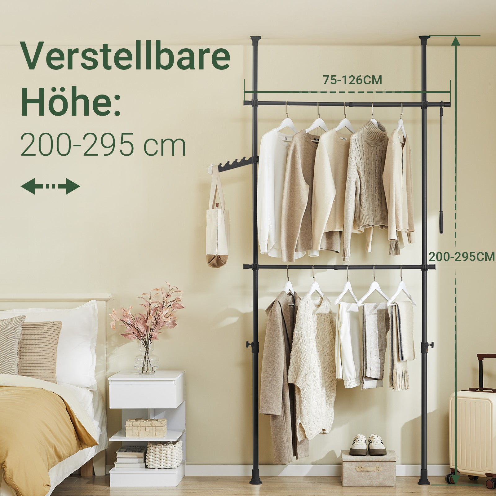 SoBuy | Teleskop Kleiderstange | Kleiderstangen System | Regalsystem | Schwarz | FRG109-II-SCH