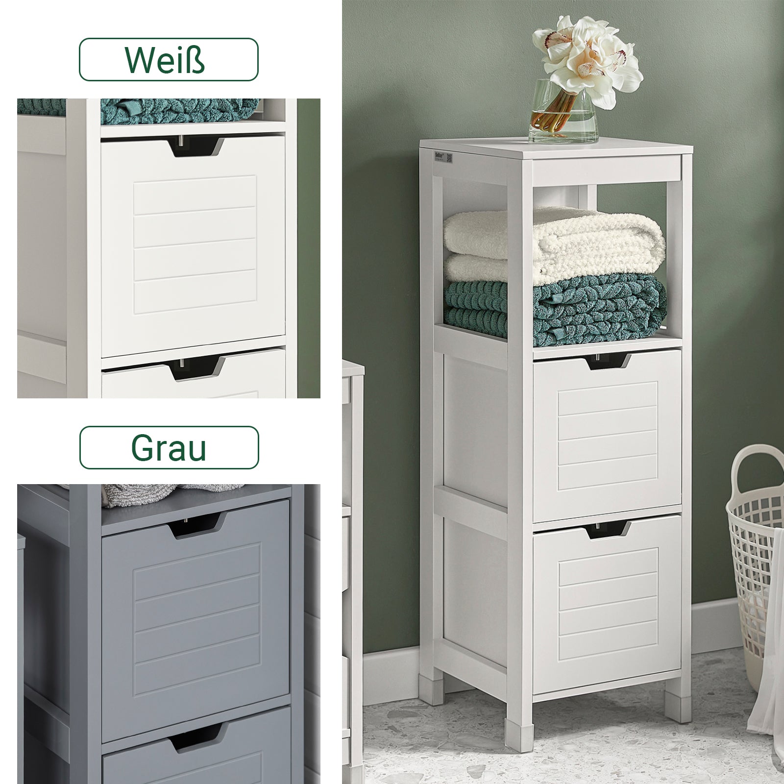 SoBuy | Bad Hochschrank | Badschrank Weiß | Badezimmermöbel Landhaus | FRG127-W