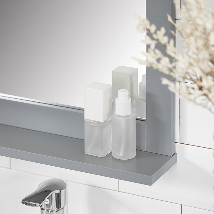 SoBuy | Badspiegel mit Ablage | Wandspiegel | Spiegel stahlgrau | FRG129-SG