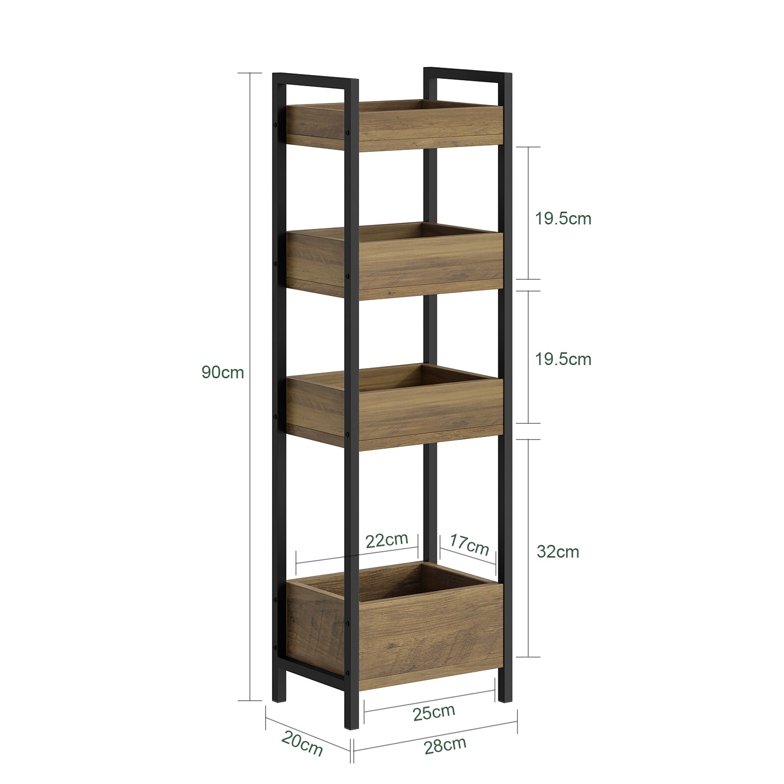 SoBuy | Badezimmerschrank mit 4 stabilen Regalen | Nischenregal 20cm | FRG226-H-F