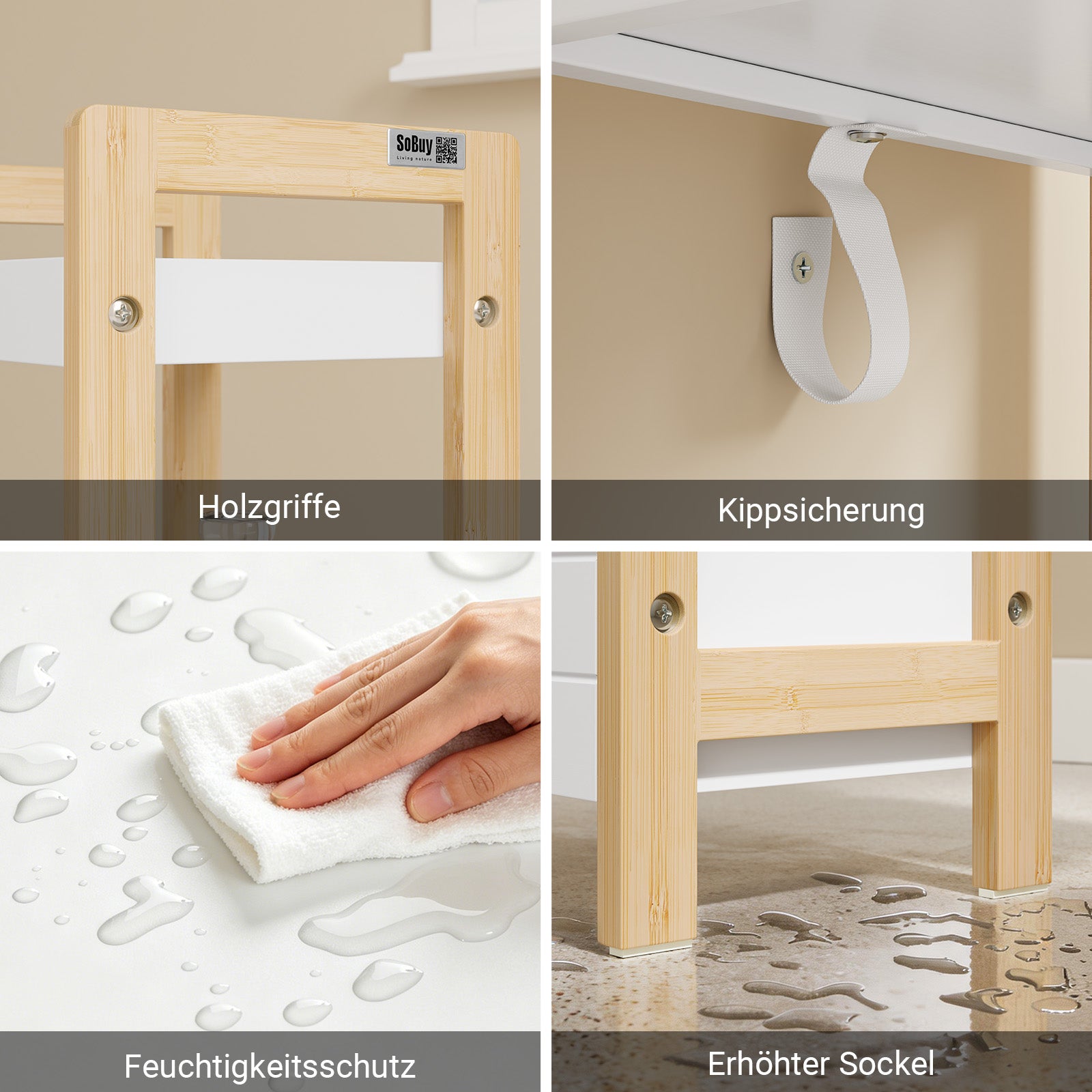 SoBuy | Badregal schmal mit 4 stabilen Regalen Weiß | FRG226-H-WN