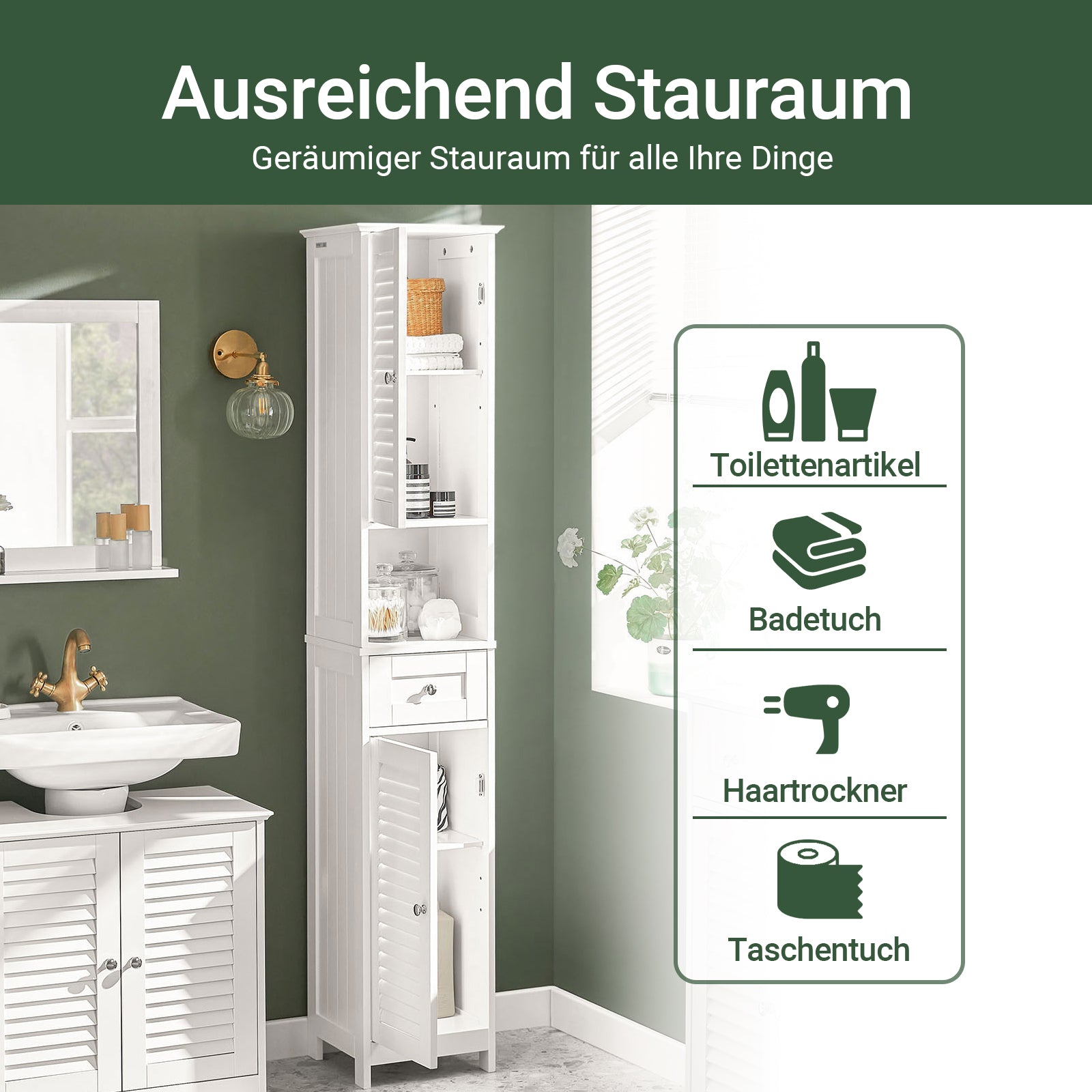 SoBuy | Bad Hochschrank | Badezimmer | Badschrank | Badregal Weiß | FRG236-W