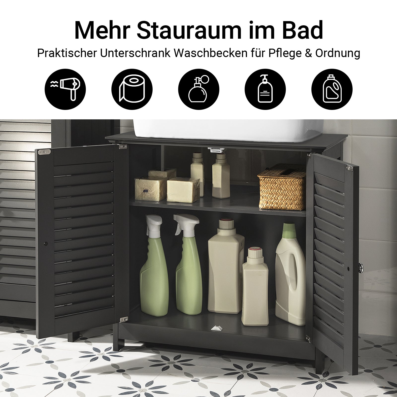 SoBuy | Waschbeckenunterschrank | Badezimmerunterschrank dunkelgrau | FRG237-DG