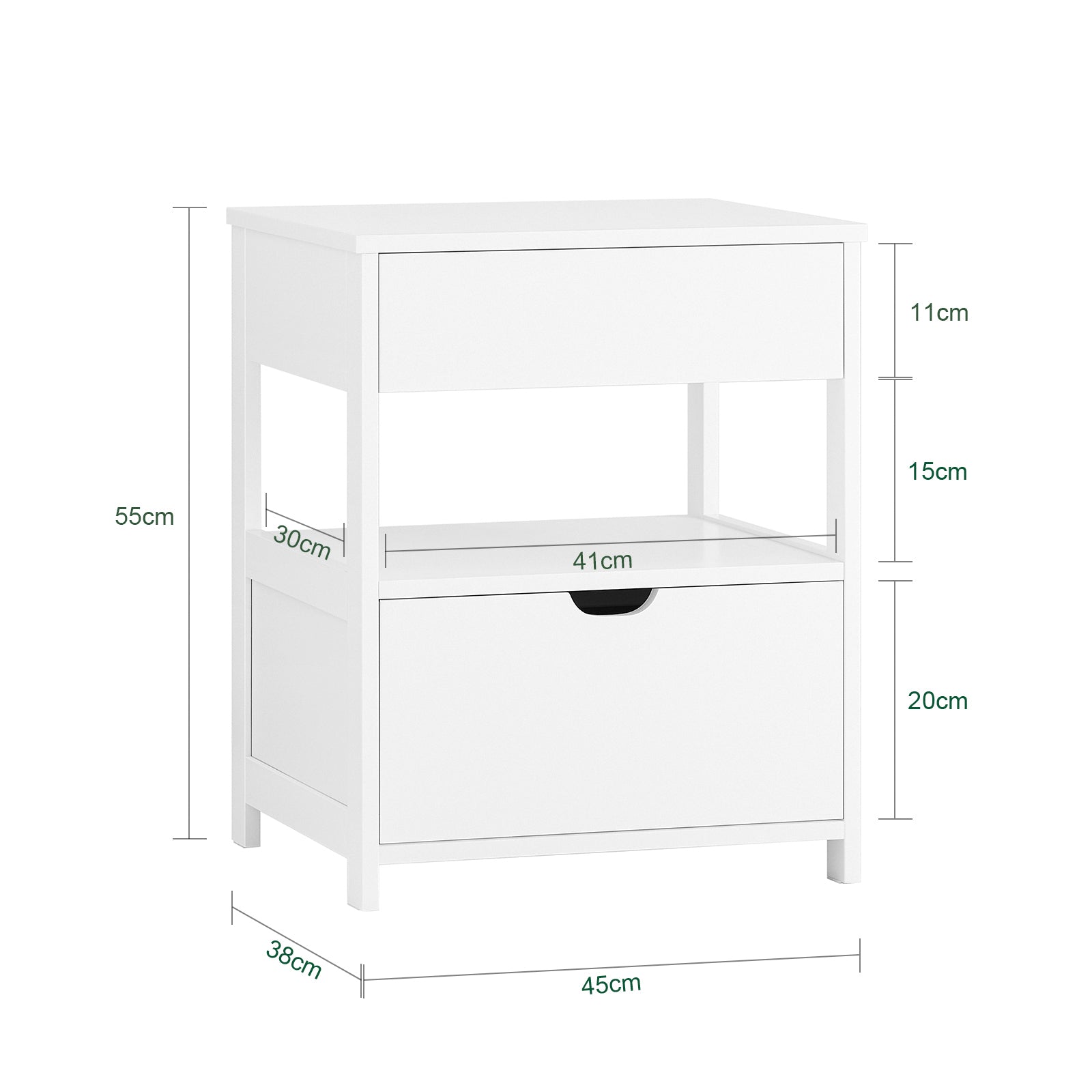 SoBuy Beistelltisch Nachttisch mit 2 Schubladen Weiß 45x55x38cm FRG258-II-W