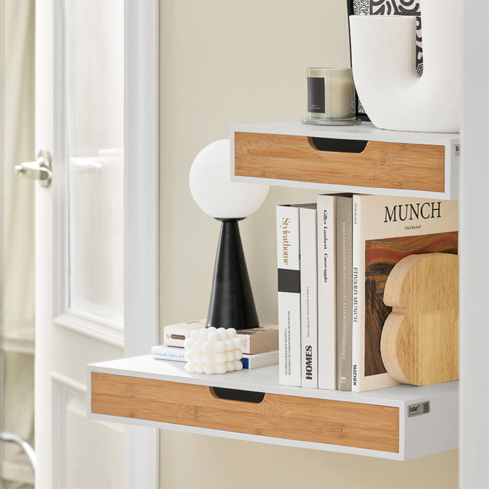 SoBuy | Schweberegal Weiß | Hängeschublade | Wandschublade Bambus | FRG92-WN