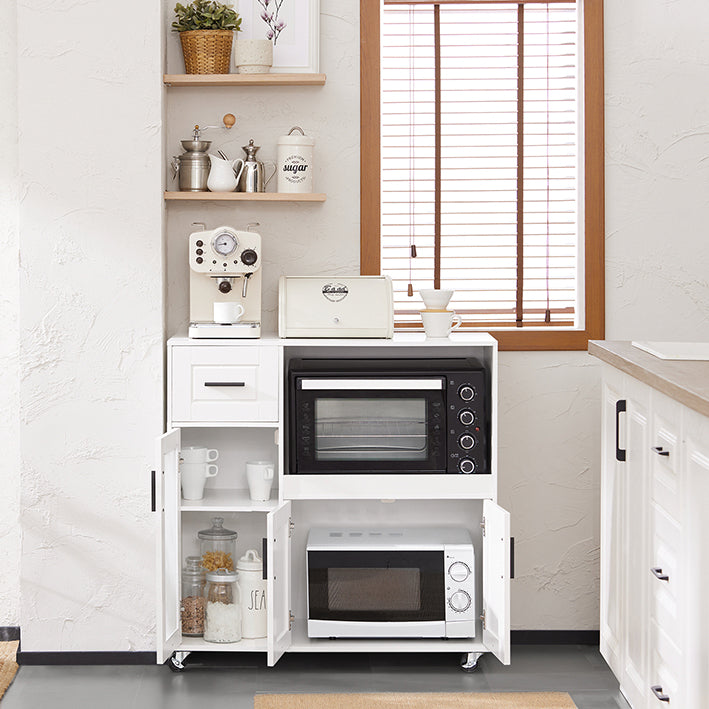 SoBuy | Küchenwagen | Sideboard auf Rollen | Mikrowellenschrank | Weiß | FSB78-W