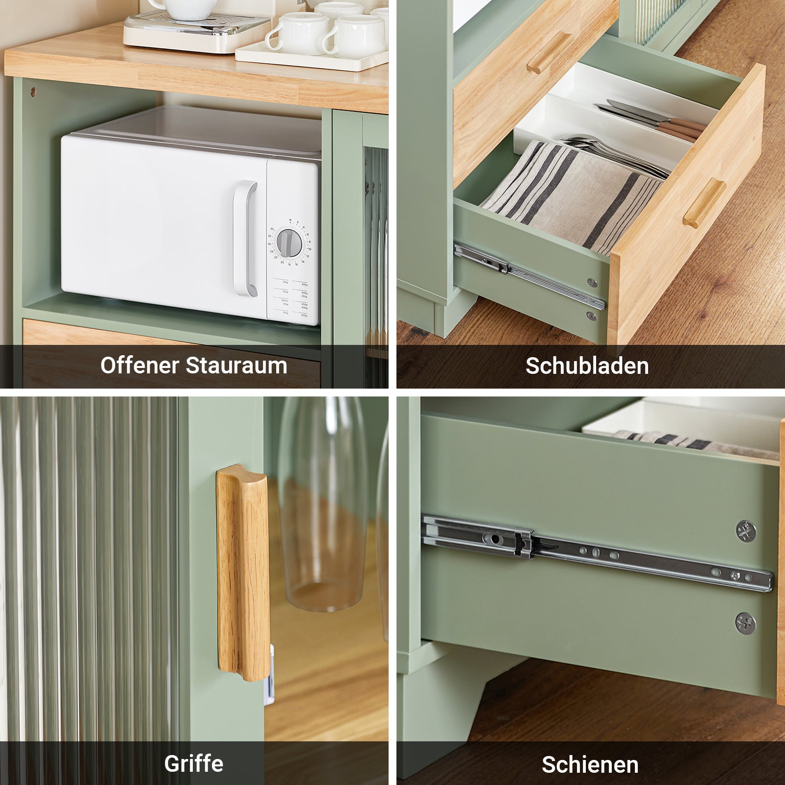 SoBuy | Sideboard mit 2 Glastüren | Küchenschrank | Flurschrank | Grün | FSB81-GR