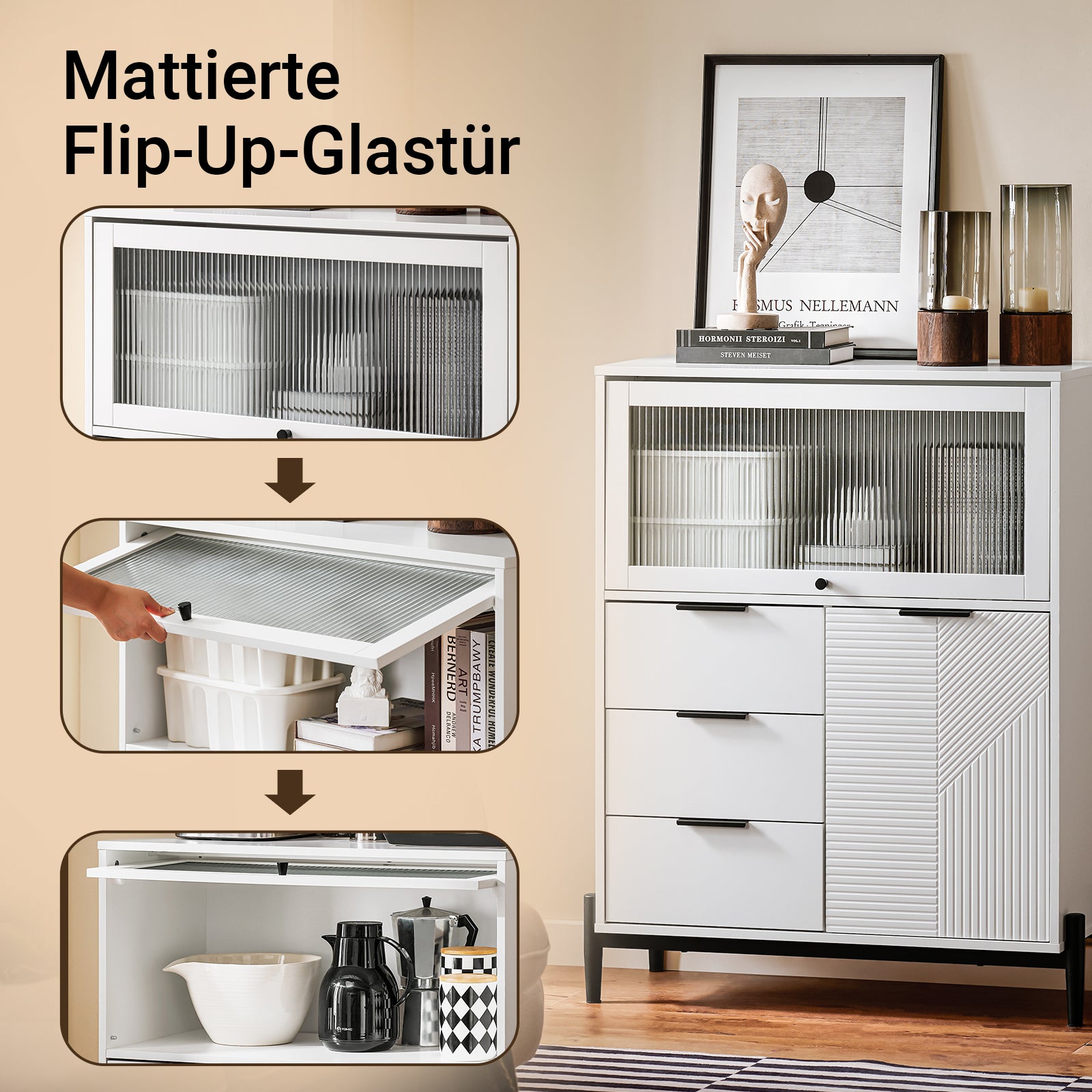 SoBuy Sideboard Aufbewahrungsschrank Flurschrank Weiß-Schwarz 92x119x40cm FSB94-W