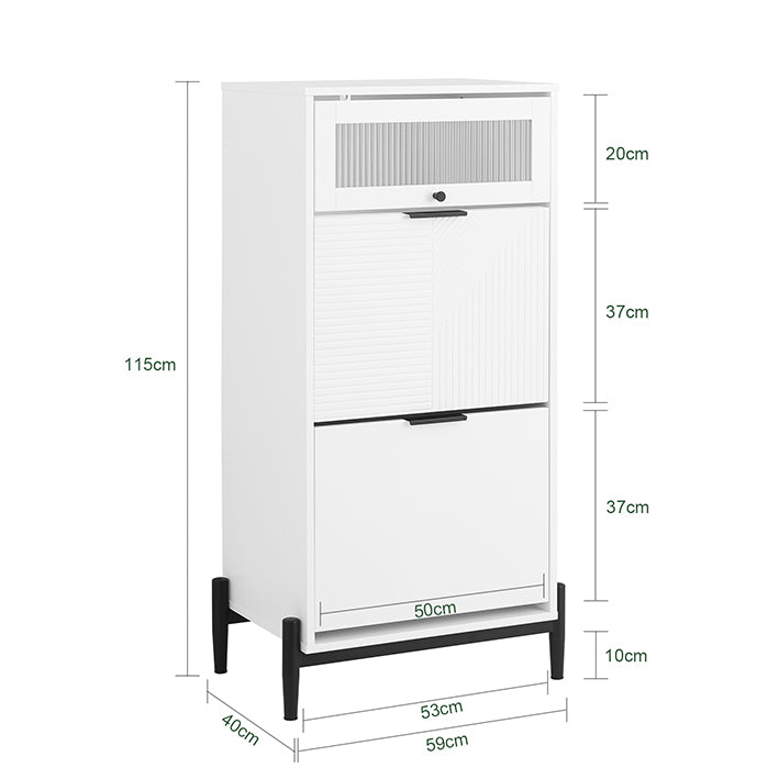 SoBuy | Schuhkipper | Schuhschrank mit 2 Klappen | Schuhkommode | Weiß/Schwarz | FSB95-W