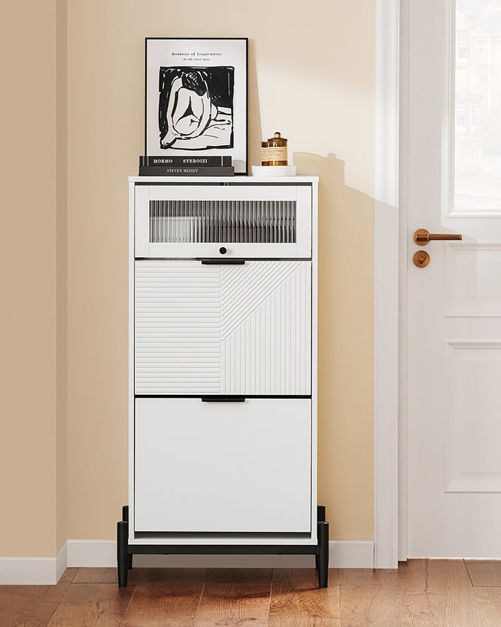 SoBuy | Schuhkipper | Schuhschrank mit 2 Klappen | Schuhkommode | Weiß/Schwarz | FSB95-W