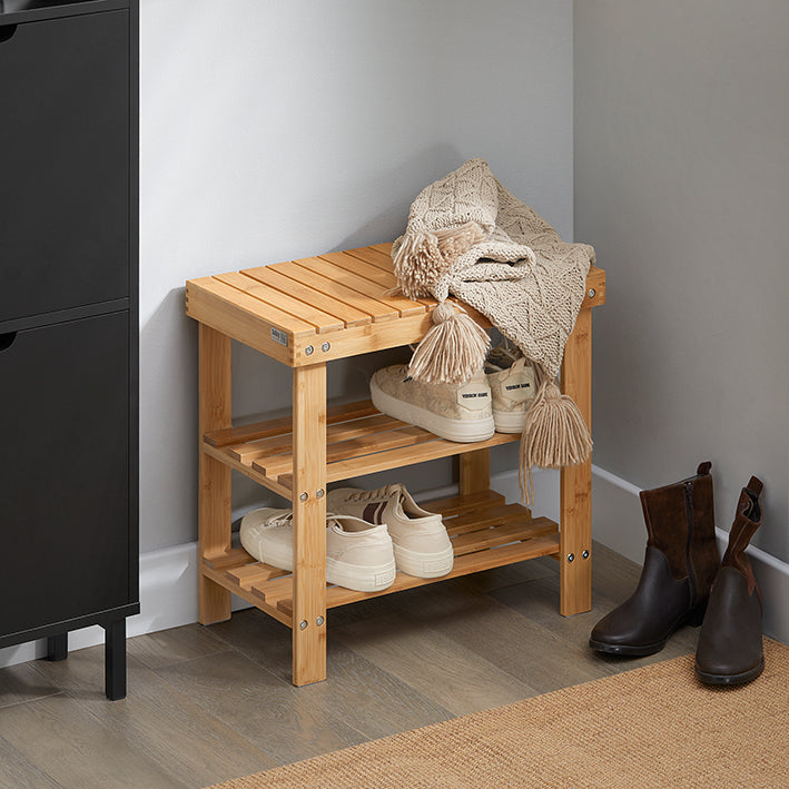 SoBuy | Schuhregal | Sitzbank schmal | Breit 50cm Bambus | FSR02-K-N