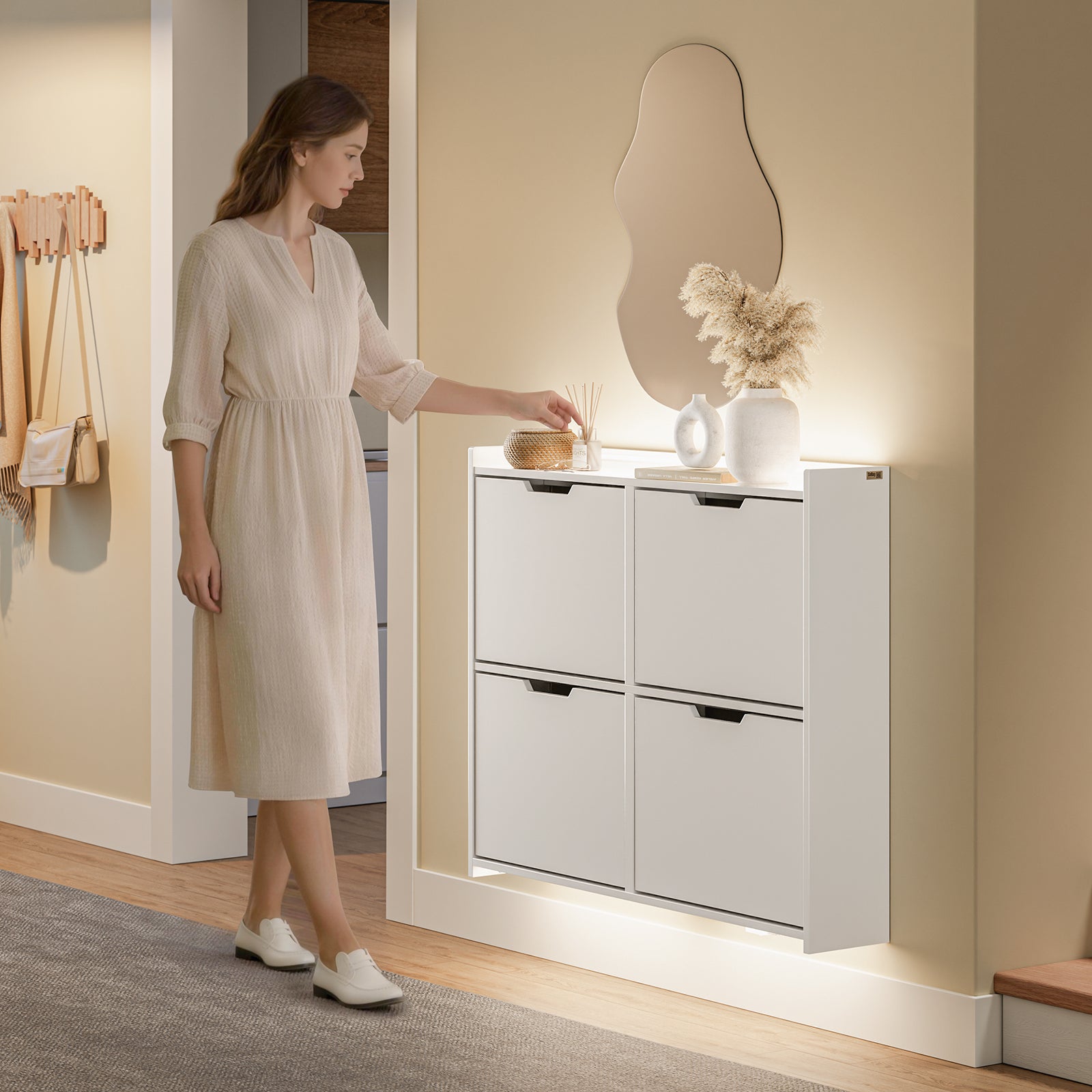 SoBuy | SoBuy Schuhschrank Schmal Hängend mit Sensorlicht und 19 cm Tiefe | Weiß | FSR100-E-W