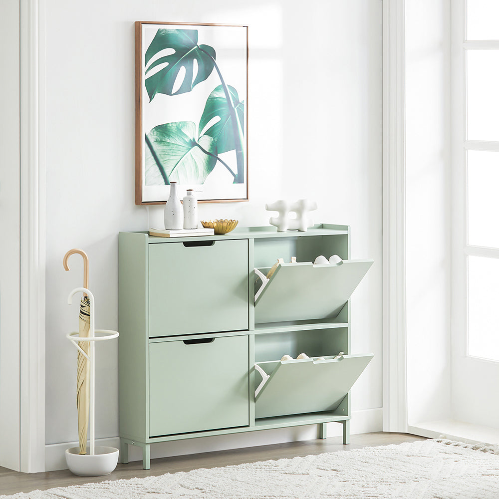 SoBuy | Schuhkipper | Schuhschrank | mit 4 Klappen | Grün | FSR100-GR