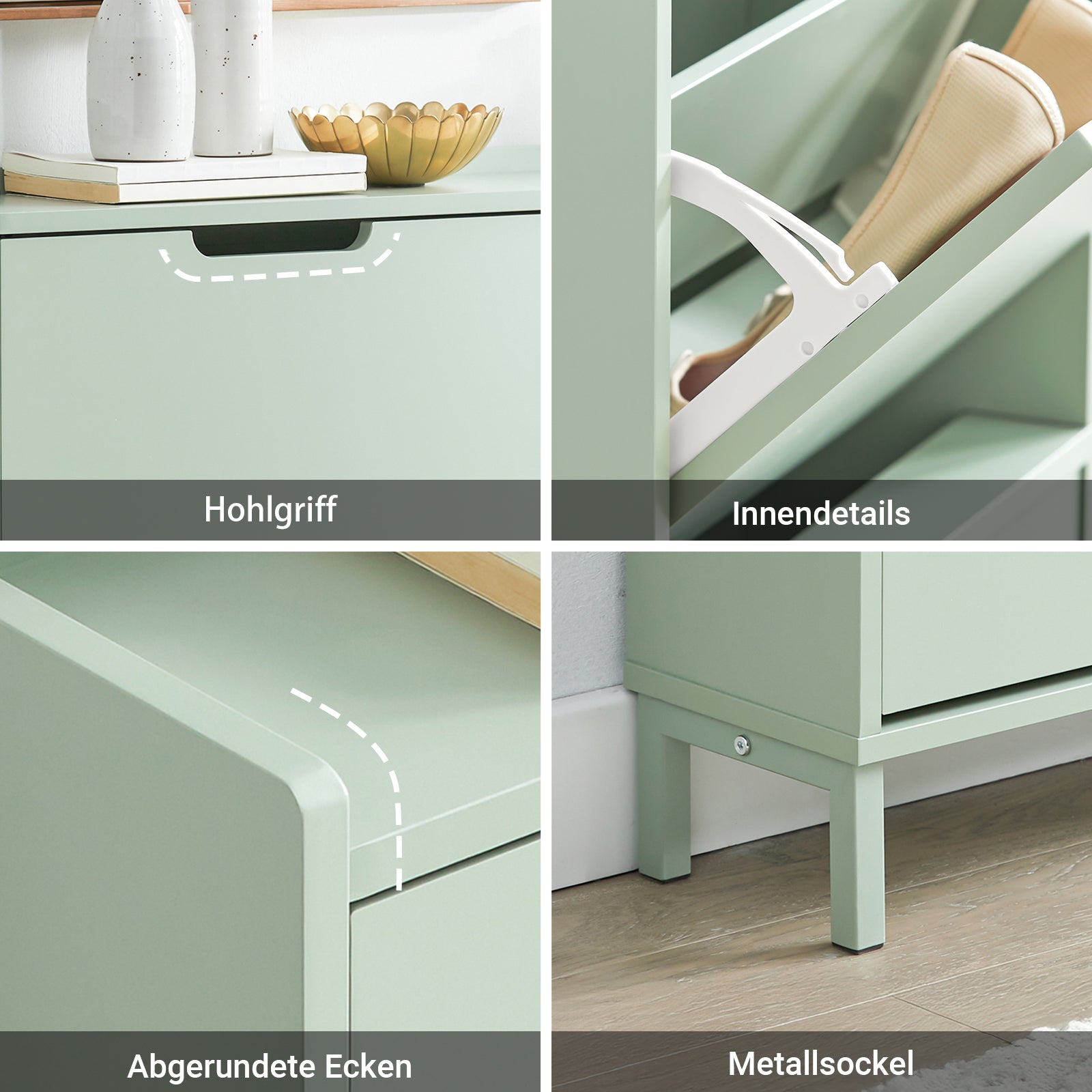 SoBuy | Schuhkipper | Schuhschrank | mit 4 Klappen | Grün | FSR100-GR