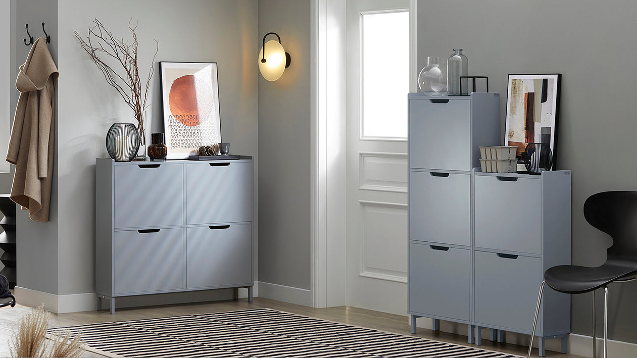 SoBuy | Schuhkipper | Schuhschrank mit 4 Klappen | Schuhkommode | Hellgrau | FSR100-HG