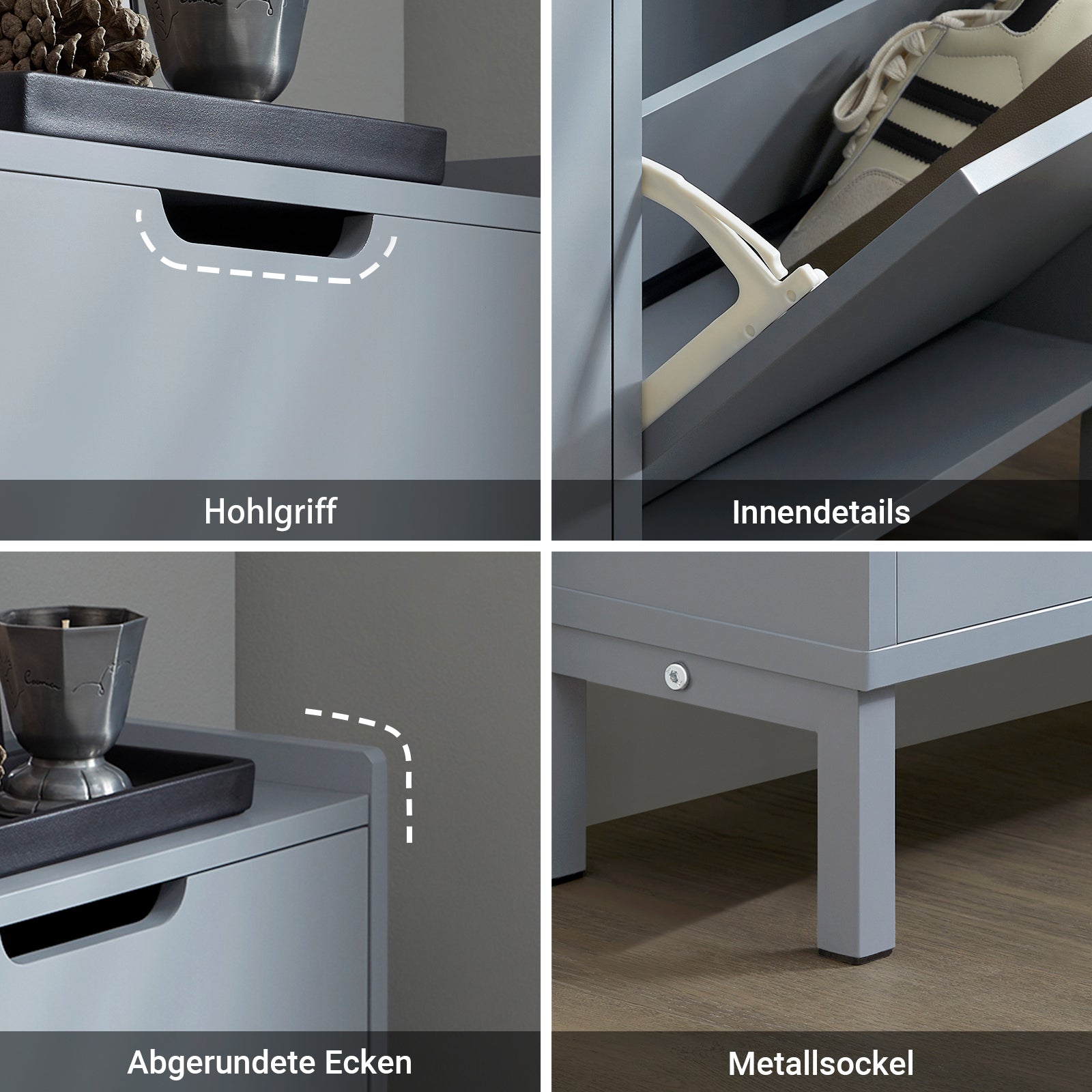 SoBuy | Schuhkipper | Schuhschrank mit 4 Klappen | Schuhkommode | Hellgrau | FSR100-HG