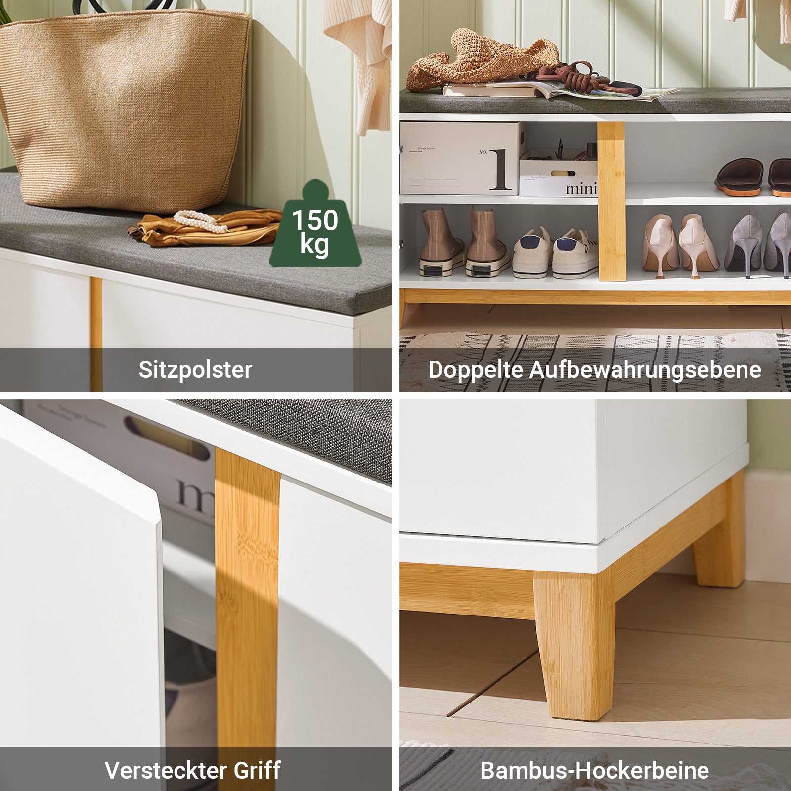 SoBuy | Schuhbank mit Sitzfläche | Sitzbank | Dielenbank | Weiß | FSR117-W