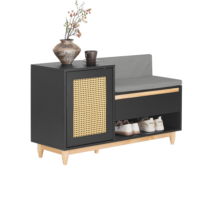 SoBuy | Schuhbank mit Gitteroptik | Sitzbank | Schuhregal | Sitzkommode Kinder | Schwarz-Natur | FSR128-SCH